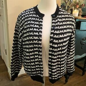 Black & White Textured Knit Cardigan Sweater